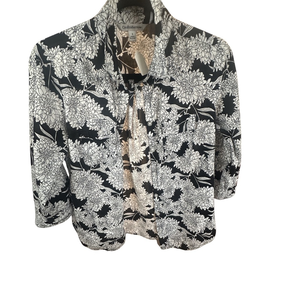 Coldwater Creek Black & White Floral Shirt Jacket